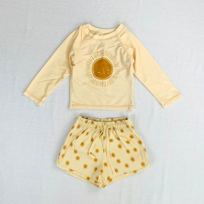 -キッズ水着 ボーイズ 半袖長袖 セパレートラッシュガード  スイムウェア スイミングウェア 帽子セット【mh0004294】 - mamahalo shop - ベビー用水着 -  べビー服 - 子供服 - 男の子 - 女の子