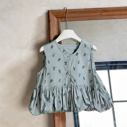 -キッズトップス ノースリーブ バルーンチュニックブラウス フラワー花柄プリント【mh0006011】 - mamahalo shop - タンクトップ・キャミソール・ノースリーブトップス -  べビー服 - 子供服 - 男の子 - 女の子