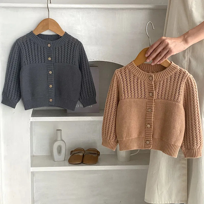 -ベビーカーディガン ニットセータートップス カーキ/グレー/2カラー - mamahalo shop - カーディガン・パーカー -  べビー服 - 子供服 - 男の子 - 女の子