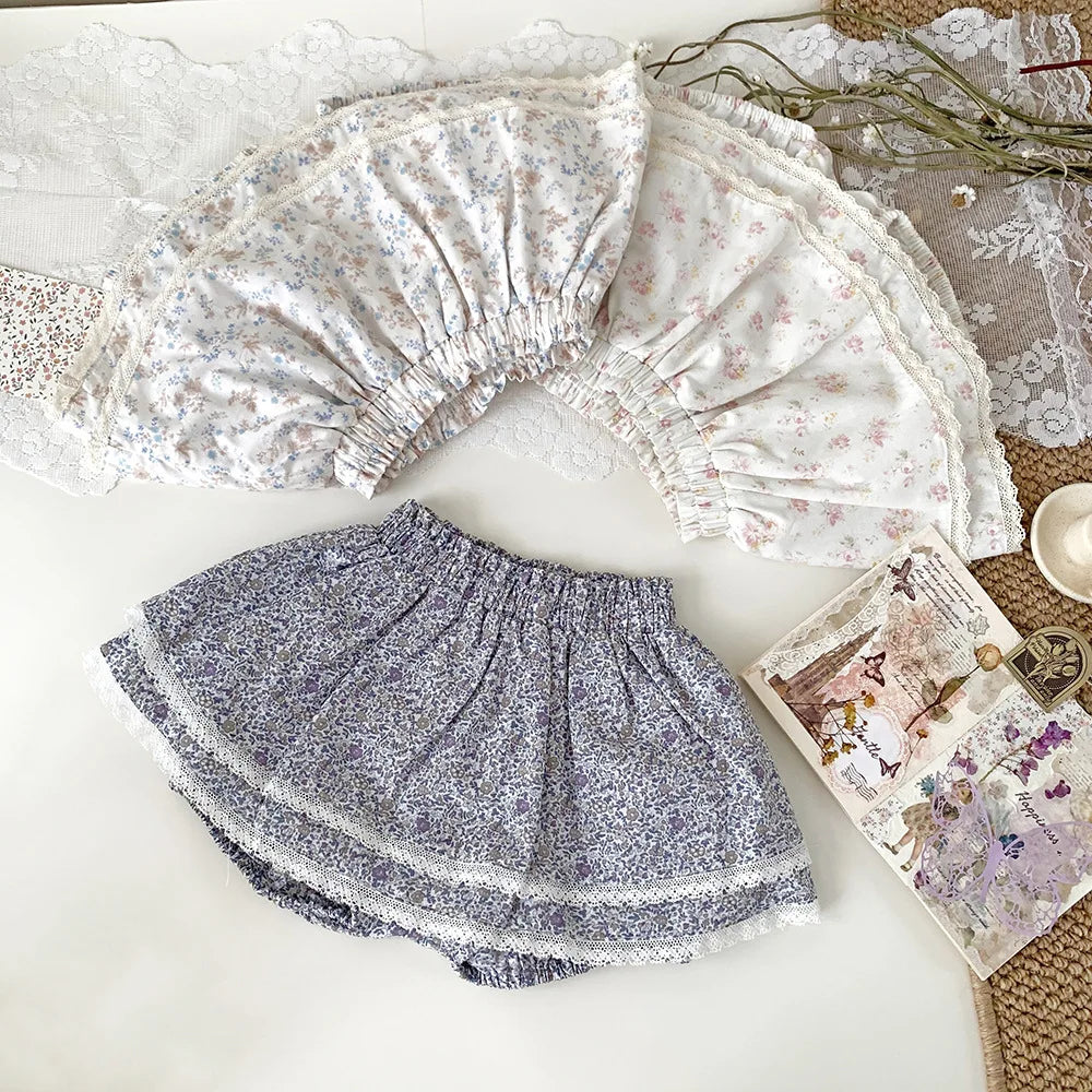 -ベビーキッズパンツ フリルスカートブルマ パンツインスカート フラワー花柄プリント 3カラー - mamahalo shop - ブルマパンツ -  べビー服 - 子供服 - 男の子 - 女の子