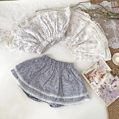 -ベビーキッズパンツ フリルスカートブルマ パンツインスカート フラワー花柄プリント 3カラー - mamahalo shop - ブルマパンツ -  べビー服 - 子供服 - 男の子 - 女の子