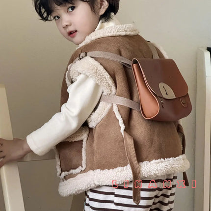 キッズベスト ボアフリースダッフルボタンフェイクムートンアウターベスト - mamahalo shop - ベスト -  べビー服 - 子供服 - 男の子 - 女の子