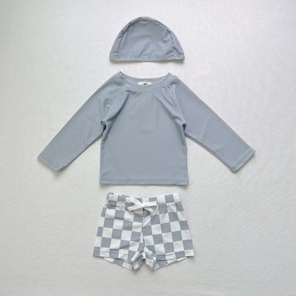 -キッズ水着 ボーイズ 半袖長袖 セパレートラッシュガード  スイムウェア スイミングウェア 帽子セット【mh0004294】 - mamahalo shop - ベビー用水着 -  べビー服 - 子供服 - 男の子 - 女の子