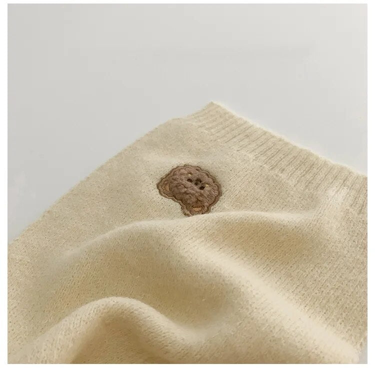 -キッズ ニット くま ベア ボーダー チェック マフラー スカーフ - mamahalo shop - ネックウォーマー -  べビー服 - 子供服 - 男の子 - 女の子