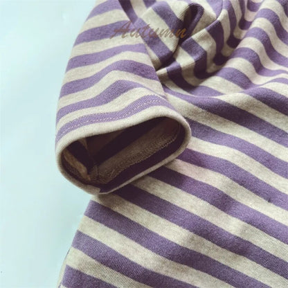 -キッズ 長袖Tシャツ レギンスパンツ 単品 ボーダー シンプル ベーシック パープル グリーン ブラック コーヒー 4カラー ユニセックス 男の子 女の子 子供服 - mamahalo shop - レギンスパンツ -  べビー服 - 子供服 - 男の子 - 女の子