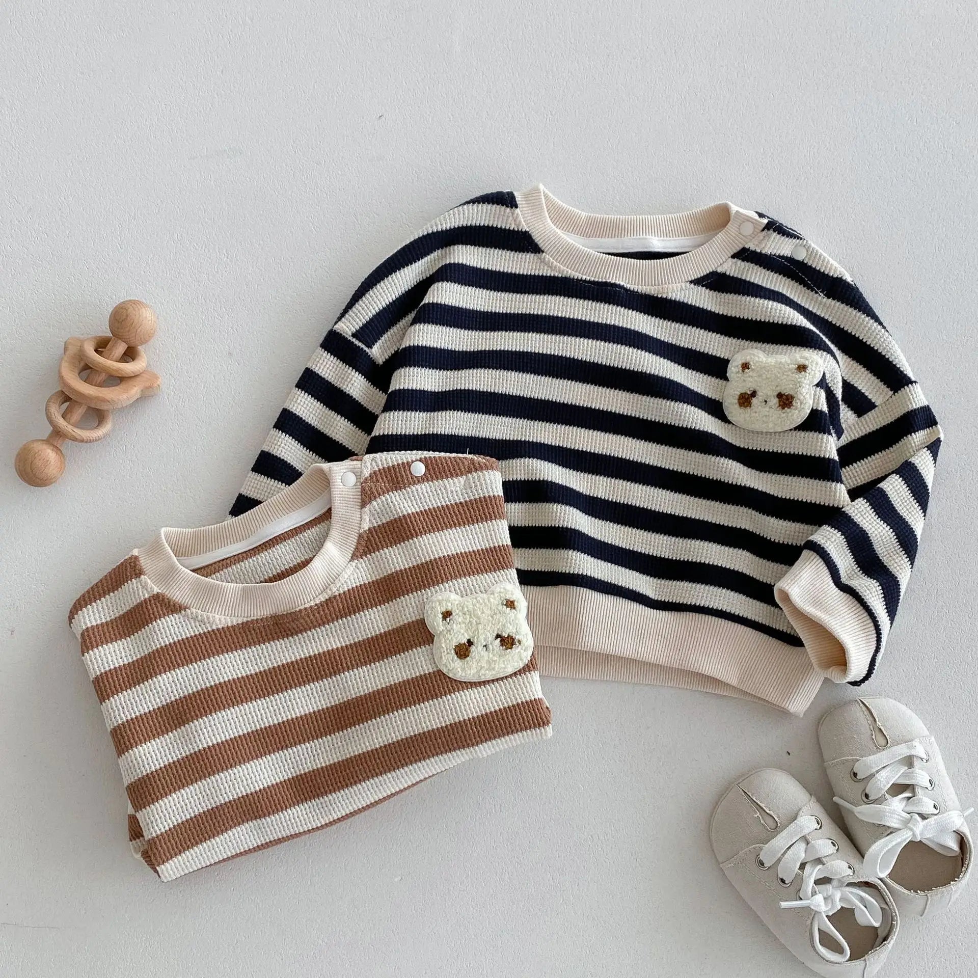 -ベビーキッズトップス ボーダー 長袖Tシャツ スウェットシャツ 2カラー【mh0006464】 - mamahalo shop - 長袖Tシャツ -  べビー服 - 子供服 - 男の子 - 女の子