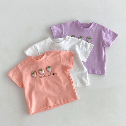 ☺︎ ベビートップス 半袖Tシャツ いちごストロベリープリント 3カラー - mamahalo shop - 半袖Tシャツ -  べビー服 - 子供服 - 男の子 - 女の子