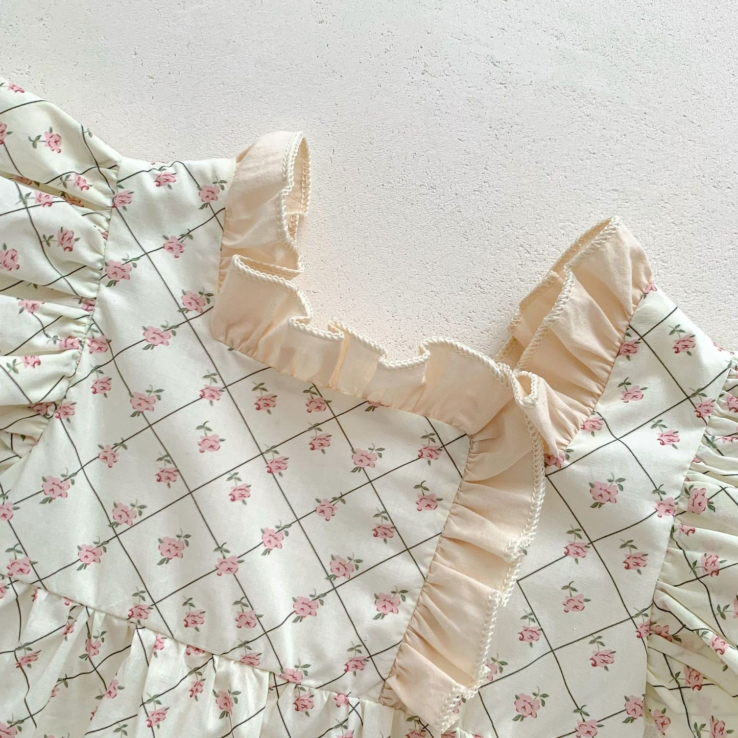 -ベビー チェック フリルスリーブ 半袖 ロンパース ガールズ【mh0002192】 - mamahalo shop - 半袖ロンパース -  べビー服 - 子供服 - 男の子 - 女の子