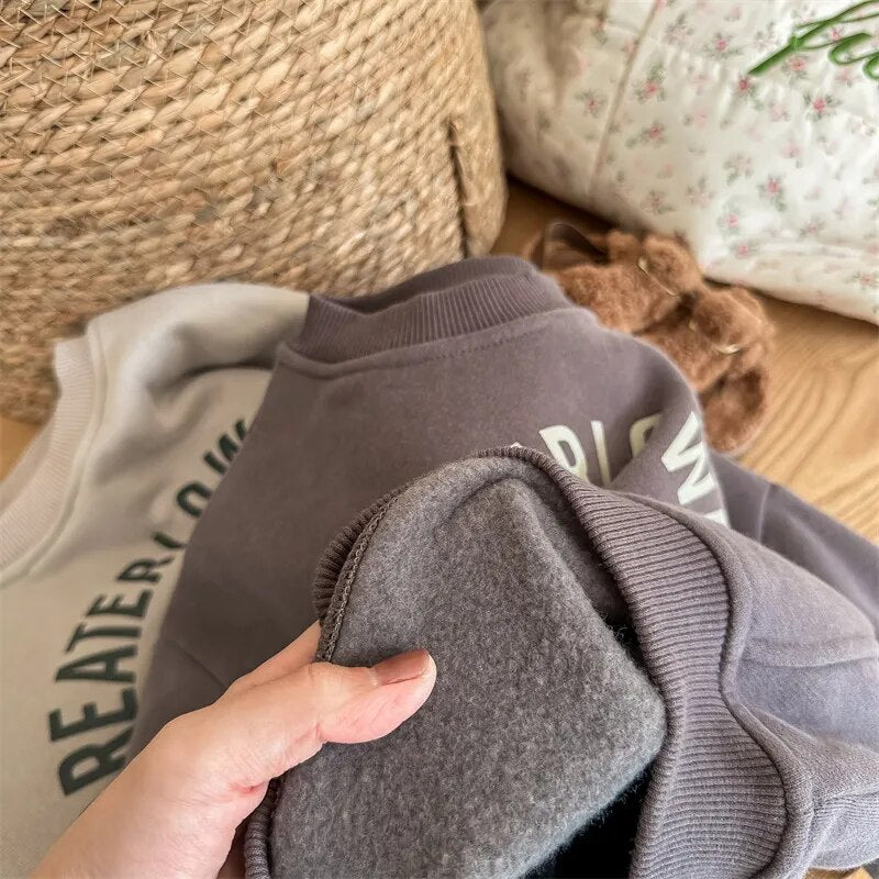 -キッズ レターロゴ 裏フリース スウェット トップス トレーナー - mamahalo shop - トレーナー・フーディ -  べビー服 - 子供服 - 男の子 - 女の子