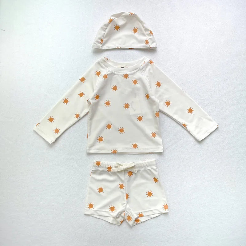 -キッズ水着 ボーイズ 半袖長袖 セパレートラッシュガード  スイムウェア スイミングウェア 帽子セット【mh0004294】 - mamahalo shop - ベビー用水着 -  べビー服 - 子供服 - 男の子 - 女の子