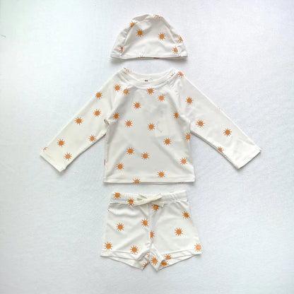 -キッズ水着 ボーイズ 半袖長袖 セパレートラッシュガード  スイムウェア スイミングウェア 帽子セット【mh0004294】 - mamahalo shop - ベビー用水着 -  べビー服 - 子供服 - 男の子 - 女の子