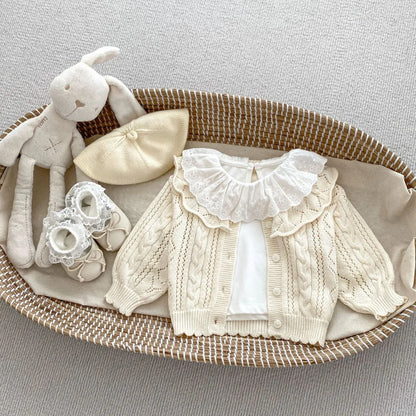 -ベビーカーディガン フリル襟レースニットジャケット 2カラー - mamahalo shop - カーディガン・パーカー -  べビー服 - 子供服 - 男の子 - 女の子