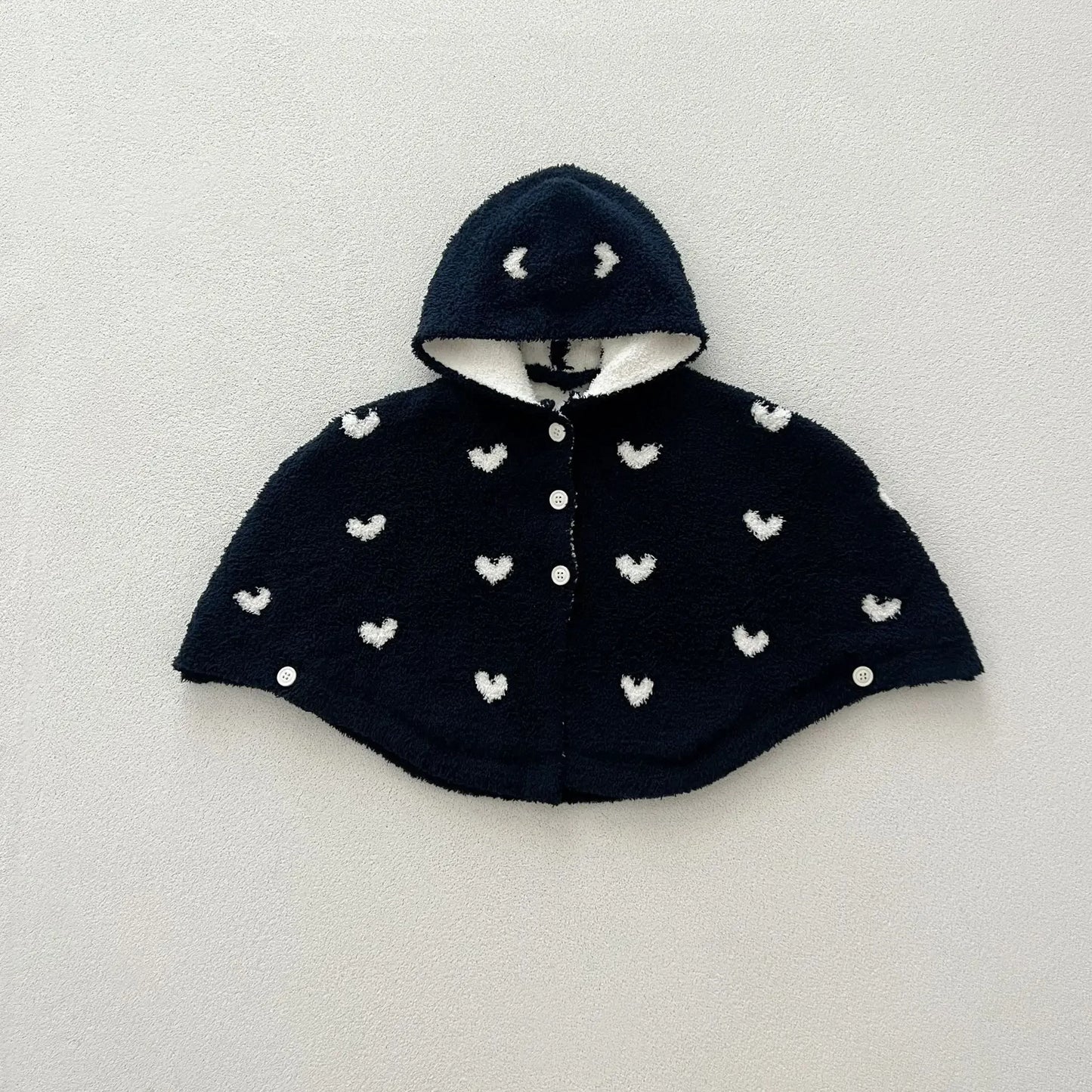 -ベビーアウター ハート柄ニットフーディケープマントポンチョ 2カラー - mamahalo shop - ショートコート・ジャケット・ジャンパー -  べビー服 - 子供服 - 男の子 - 女の子