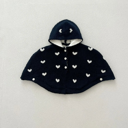 -ベビーアウター ハート柄ニットフーディケープマントポンチョ 2カラー - mamahalo shop - ショートコート・ジャケット・ジャンパー -  べビー服 - 子供服 - 男の子 - 女の子