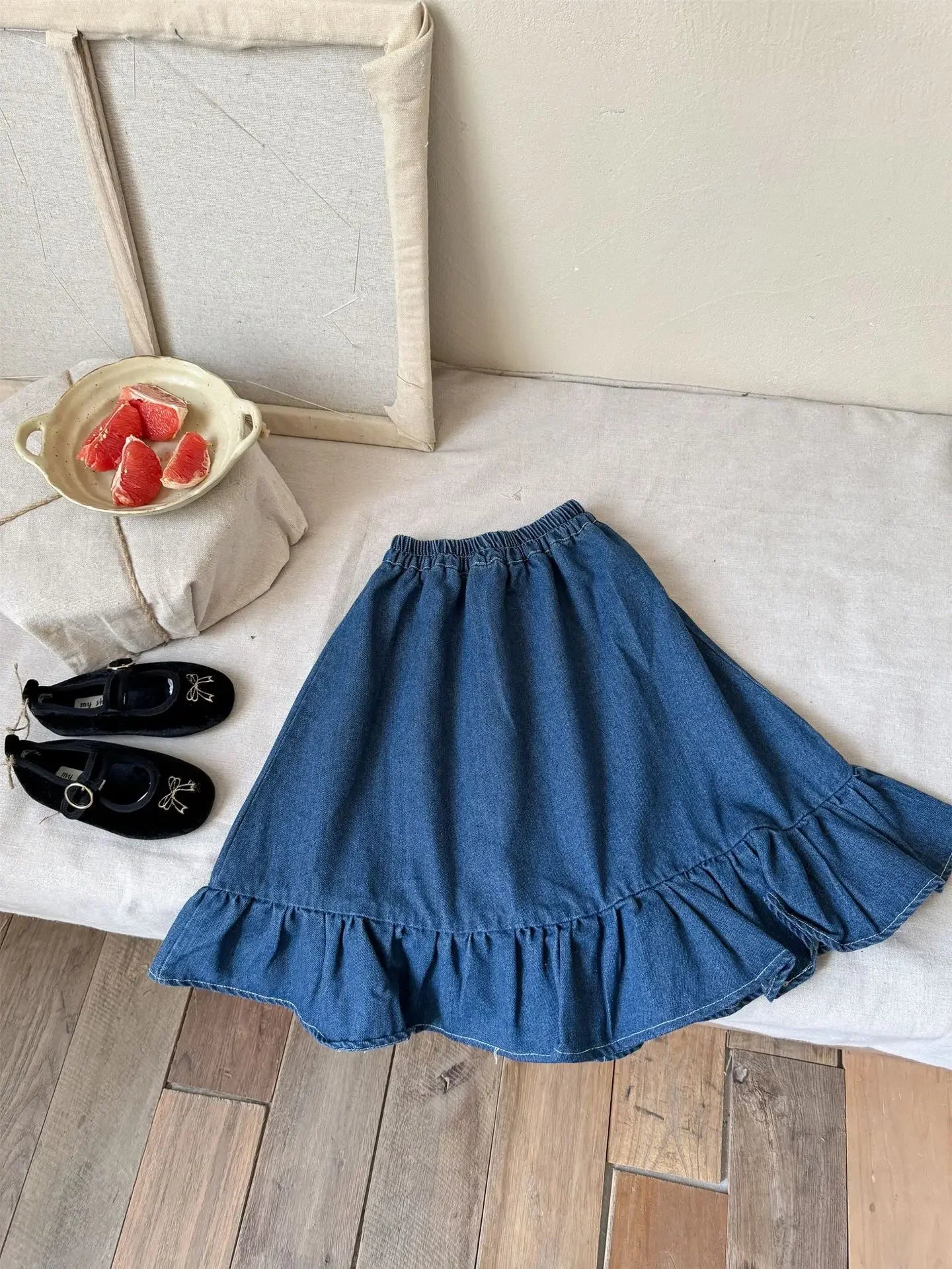 -キッズスカート 裾フリルデニムスカート - mamahalo shop - スカート -  べビー服 - 子供服 - 男の子 - 女の子