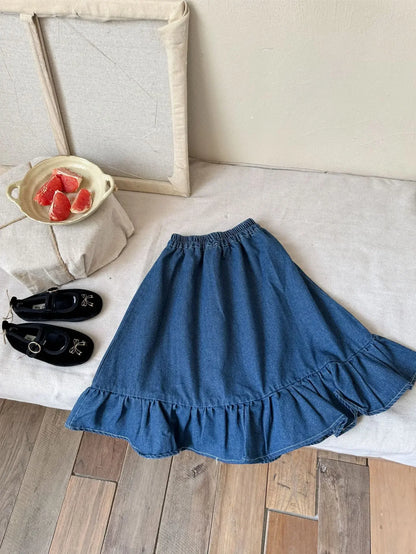 -キッズスカート 裾フリルデニムスカート - mamahalo shop - スカート -  べビー服 - 子供服 - 男の子 - 女の子
