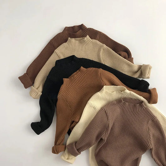 -キッズトップス ニットハイネックカットソー 首元ゆったり 無地 シンプル ベーシック【mh0003473】 - mamahalo shop - ニット・セーター -  べビー服 - 子供服 - 男の子 - 女の子