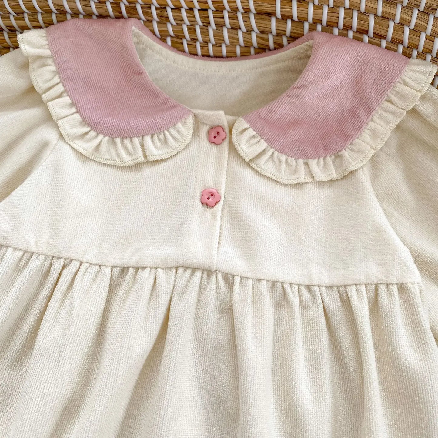 -ベビーロンパース うさ耳カラーフリル長袖ボディスーツ - mamahalo shop - 長袖ロンパース -  べビー服 - 子供服 - 男の子 - 女の子