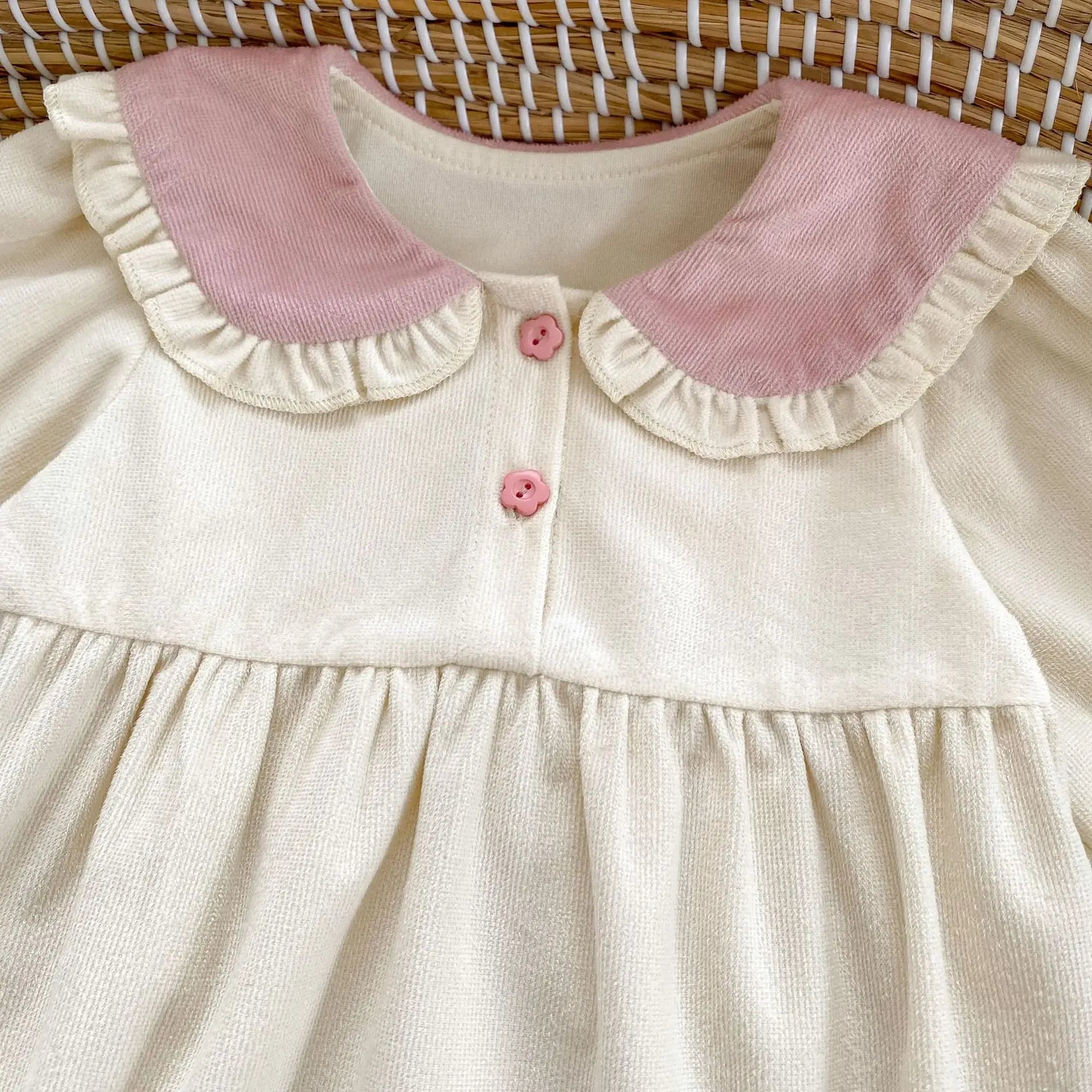 -ベビーロンパース うさ耳カラーフリル長袖ボディスーツ - mamahalo shop - 長袖ロンパース -  べビー服 - 子供服 - 男の子 - 女の子