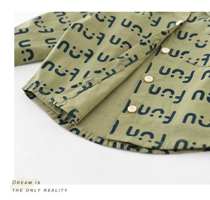 -ベビートップス プリントロゴ長袖シャツ グリーン - mamahalo shop - 長袖シャツ・ブラウス -  べビー服 - 子供服 - 男の子 - 女の子