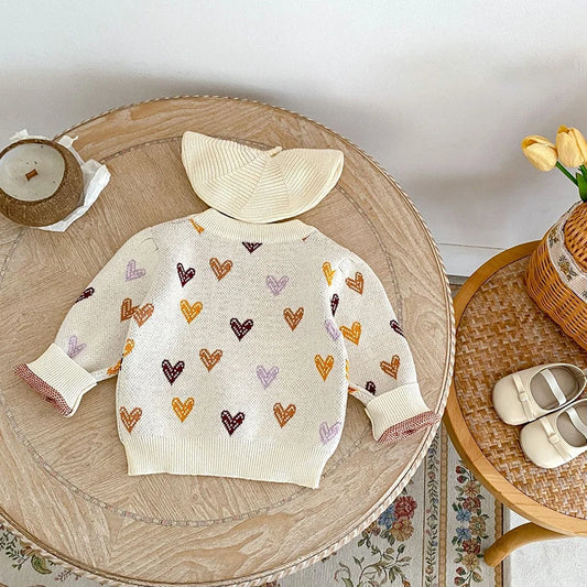 -ベビートップス カラフルハートニットセーター ベージュ【mh0007002】 - mamahalo shop - ニット・セーター -  べビー服 - 子供服 - 男の子 - 女の子