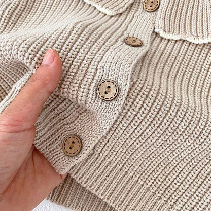 -ベビーカーディガン ニットジャケット ビッグカラー フリル襟付き ベージュ ガールズ 女の子 子供服 - mamahalo shop - カーディガン・パーカー -  べビー服 - 子供服 - 男の子 - 女の子