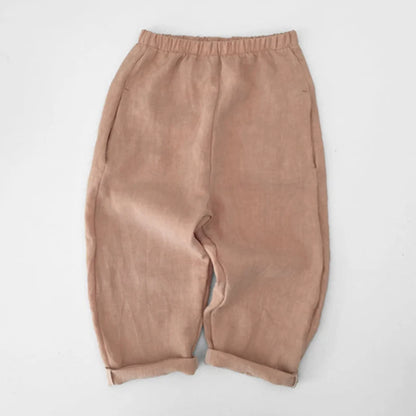 -キッズパンツ コットンリネン ルーズパンツ シンプルベーシック 3カラー【mh0006286】 - mamahalo shop - ロングパンツ・スウェットパンツ -  べビー服 - 子供服 - 男の子 - 女の子
