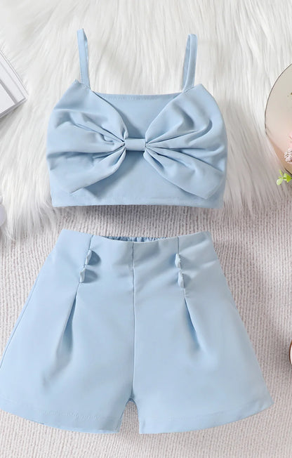 -キッズセットアップ 2点セット キャミソールトップス+ショートパンツ ビッグリボン 2カラー - mamahalo shop - ノースリーブセットアップ -  べビー服 - 子供服 - 男の子 - 女の子