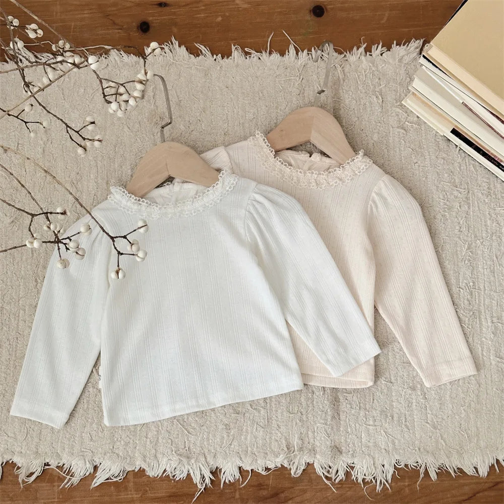 -ベビートップス レースフリル長袖パフスリーブTシャツ 2カラー - mamahalo shop - 長袖Tシャツ -  べビー服 - 子供服 - 男の子 - 女の子
