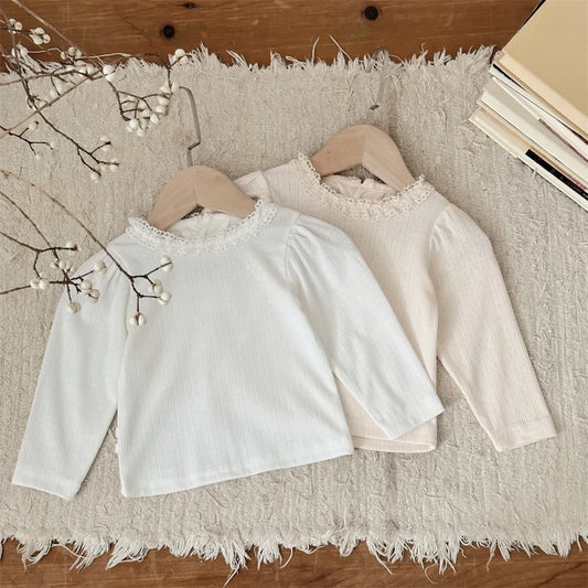 -ベビートップス レースフリル長袖パフスリーブTシャツ 2カラー - mamahalo shop - 長袖Tシャツ -  べビー服 - 子供服 - 男の子 - 女の子