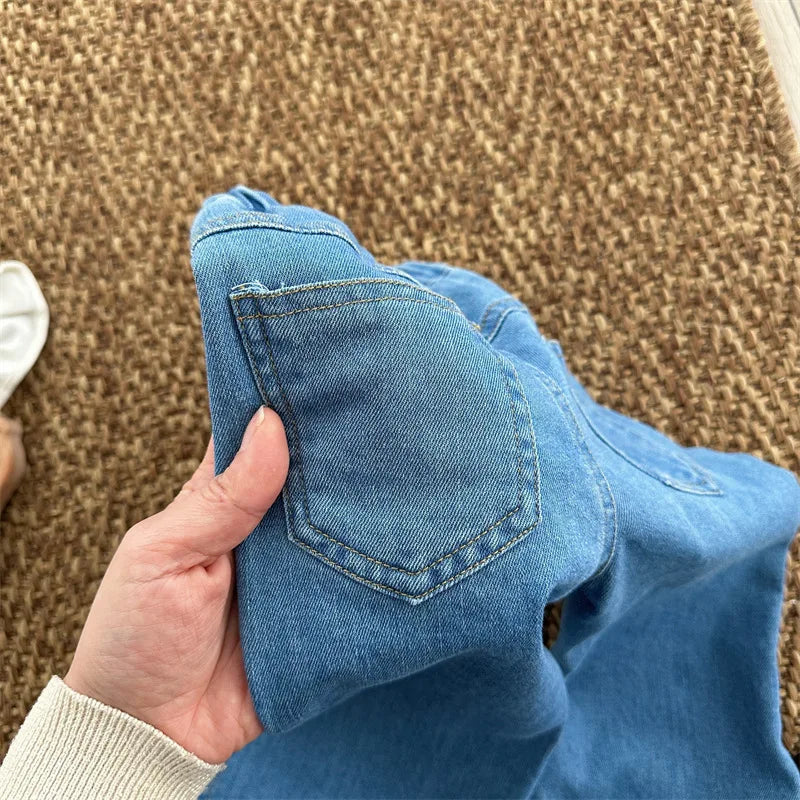 -キッズパンツ デニムパンツ サイドリボン スリットフレアパンツ ジーンズ ジーパン - mamahalo shop - デニムパンツ -  べビー服 - 子供服 - 男の子 - 女の子