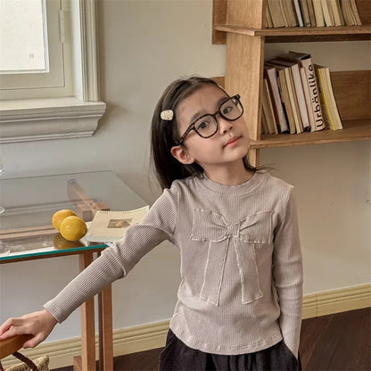 -キッズトップス リボンアップリケ刺繍長袖カットソーTシャツ 3カラー - mamahalo shop - 長袖Tシャツ -  べビー服 - 子供服 - 男の子 - 女の子