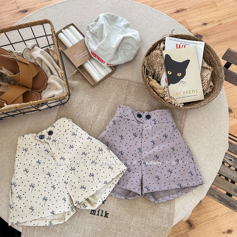 -キッズ 水玉 ドット ルーズ ショートパンツ ベージュ グレーパープル ガールズ - mamahalo shop - ハーフパンツ・ショートパンツ -  べビー服 - 子供服 - 男の子 - 女の子