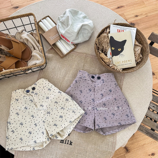 -キッズ 水玉 ドット ルーズ ショートパンツ ベージュ グレーパープル ガールズ - mamahalo shop - ハーフパンツ・ショートパンツ -  べビー服 - 子供服 - 男の子 - 女の子