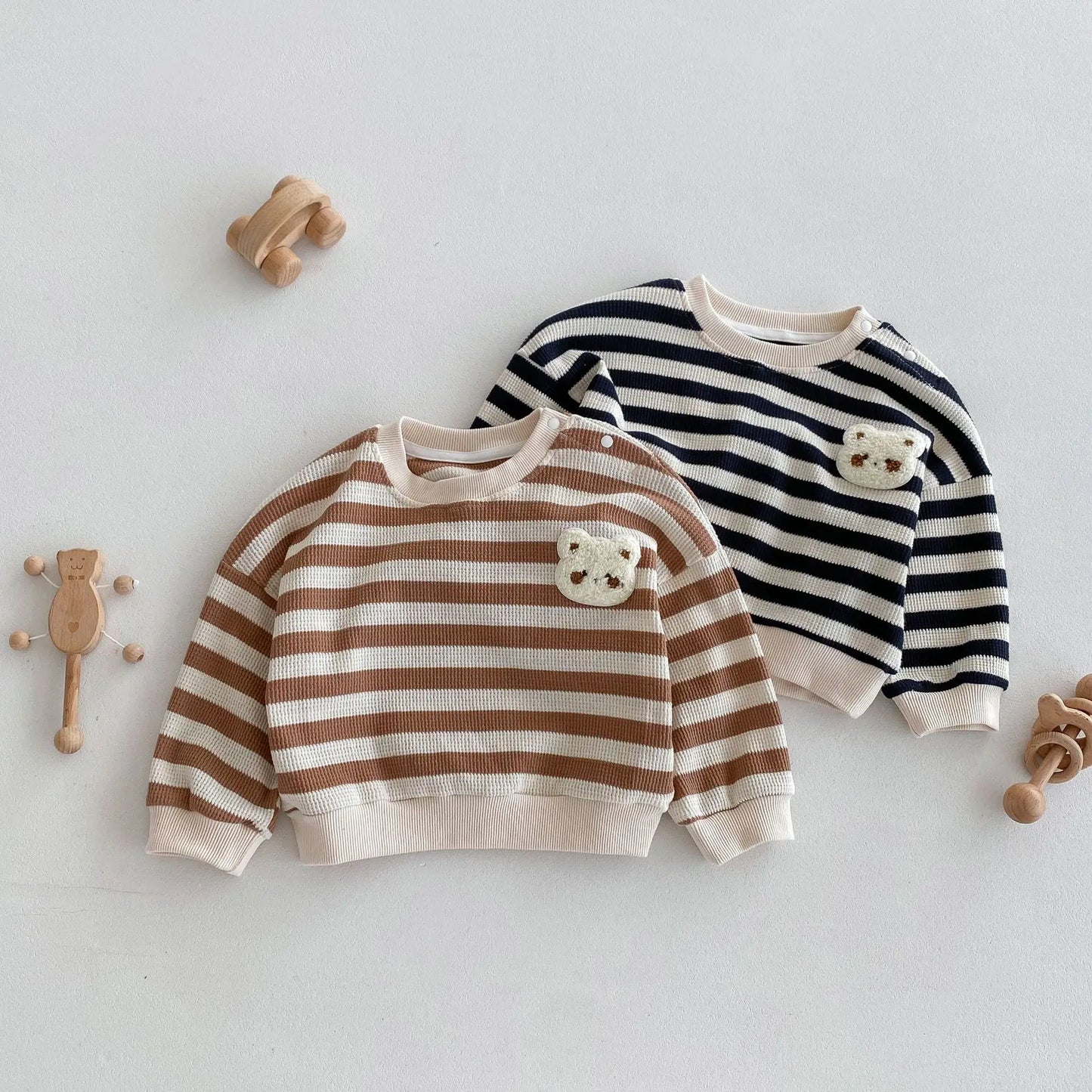 -ベビーキッズトップス ボーダー 長袖Tシャツ スウェットシャツ 2カラー【mh0006464】 - mamahalo shop - 長袖Tシャツ -  べビー服 - 子供服 - 男の子 - 女の子