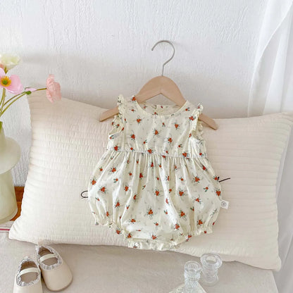 -ベビーロンパース ノースリーブボディスーツ フラワー小花柄プリント【mh0006196】 - mamahalo shop - ノースリーブロンパース -  べビー服 - 子供服 - 男の子 - 女の子