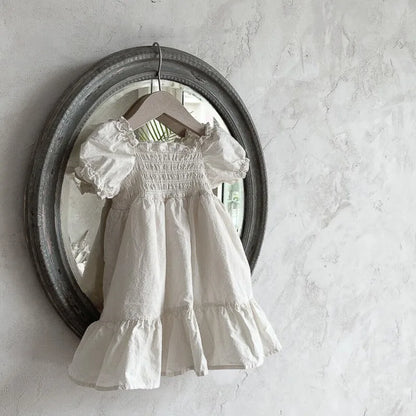 -ベビーワンピース 半袖パフスリーブ シャーリング サマードレス フラワー花柄プリント 3カラー【mh0005345】 - mamahalo shop - 半袖ワンピース -  べビー服 - 子供服 - 男の子 - 女の子