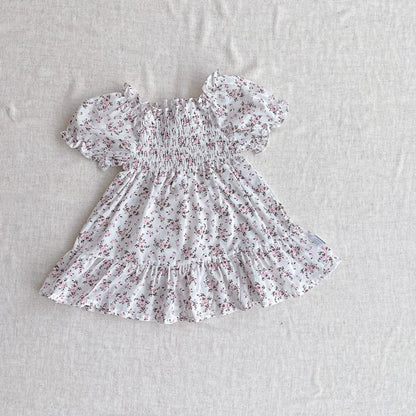 -ベビーワンピース 半袖パフスリーブ シャーリング サマードレス フラワー花柄プリント 3カラー【mh0005345】 - mamahalo shop - 半袖ワンピース -  べビー服 - 子供服 - 男の子 - 女の子