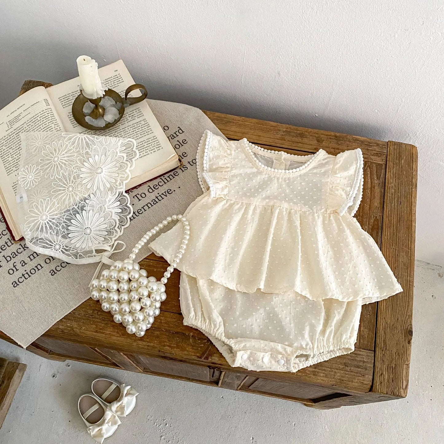 -ベビーロンパース 半袖ボディスーツ ペプラムフリルスカート アプリコット【mh0004507】 - mamahalo shop - 半袖ロンパース -  べビー服 - 子供服 - 男の子 - 女の子