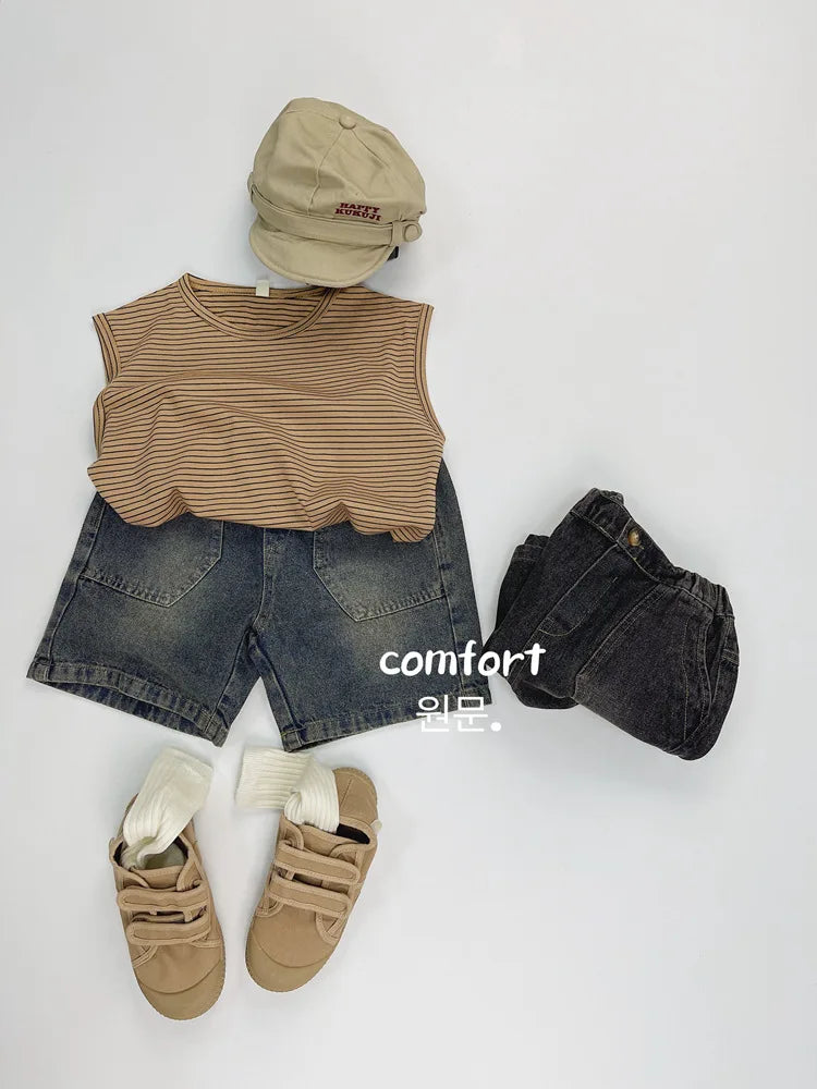 -キッズパンツ デニム ショートパンツ 2カラー【mh0005007】 - mamahalo shop - ハーフパンツ・ショートパンツ -  べビー服 - 子供服 - 男の子 - 女の子