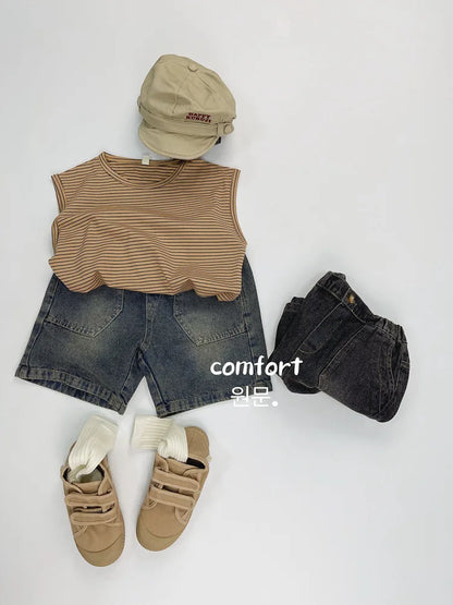 -キッズパンツ デニム ショートパンツ 2カラー【mh0005007】 - mamahalo shop - ハーフパンツ・ショートパンツ -  べビー服 - 子供服 - 男の子 - 女の子