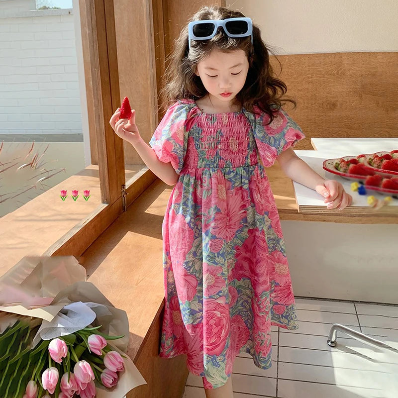 -☺︎ キッズワンピース 半袖リゾートサマードレス フラワー花柄プリント - mamahalo shop - 半袖ワンピース -  べビー服 - 子供服 - 男の子 - 女の子