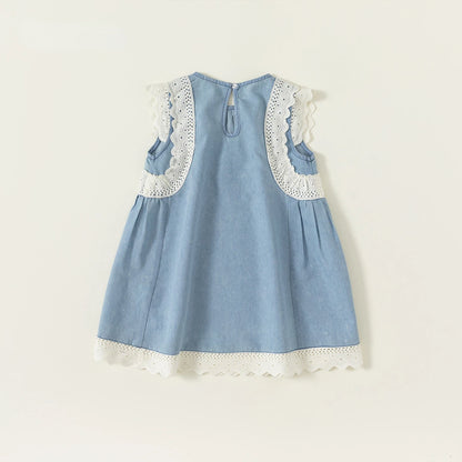 -キッズワンピース デニム レース ノースリーブワンピース【mh0005956】 - mamahalo shop - ノースリーブワンピース -  べビー服 - 子供服 - 男の子 - 女の子