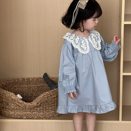 キッズワンピース レースビッグ襟長袖パフスリーブワンピース - mamahalo shop - 長袖ワンピース -  べビー服 - 子供服 - 男の子 - 女の子