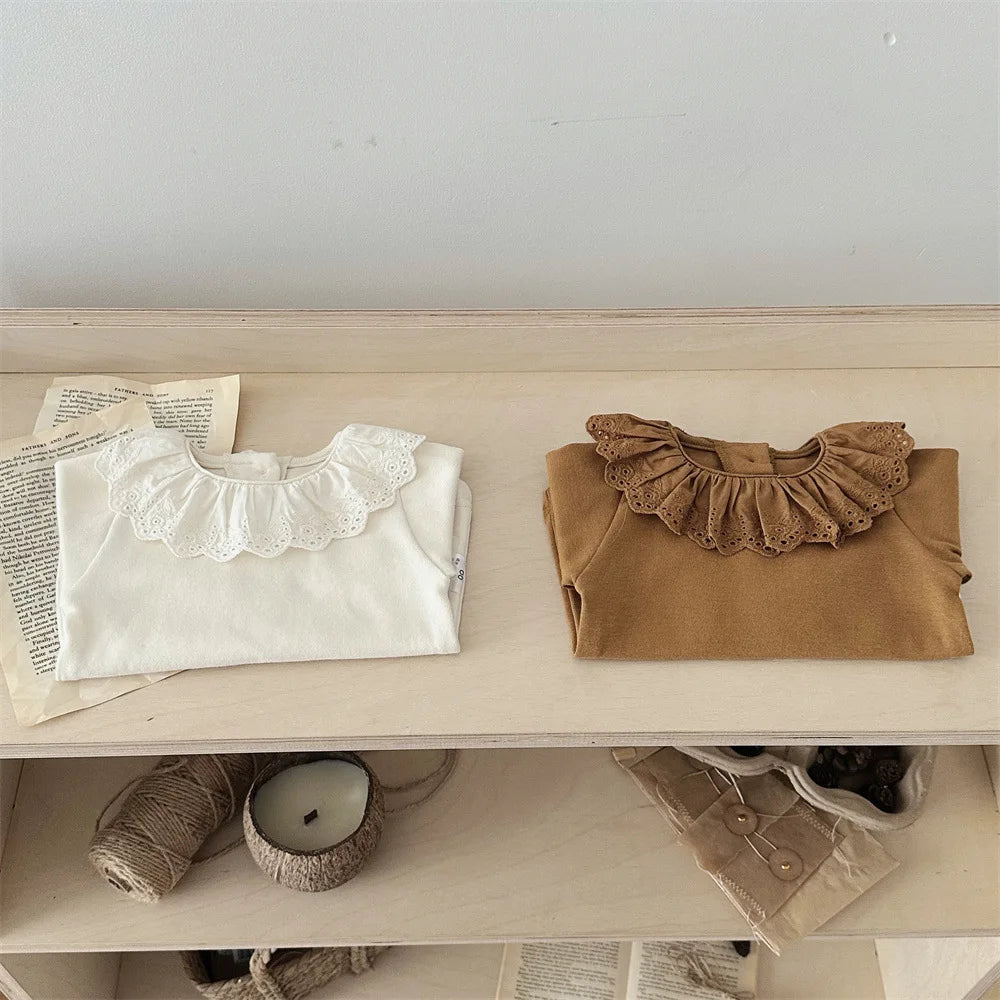 -ベビートップス 長袖Tシャツ フリルレース襟 2カラー【mh0006390】 - mamahalo shop - 長袖Tシャツ -  べビー服 - 子供服 - 男の子 - 女の子