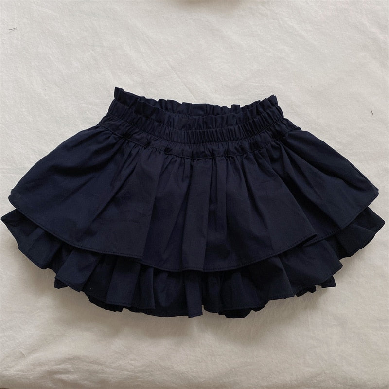 -キッズ レイアード フリル パンツイン スカート ネイビーブルー ガールズ - mamahalo shop - ハーフパンツ・ショートパンツ -  べビー服 - 子供服 - 男の子 - 女の子