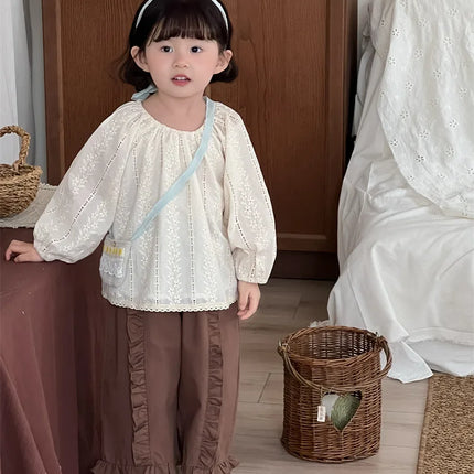 キッズパンツ センター裾フリルワイドルーズロングパンツ - mamahalo shop - ロングパンツ・スウェットパンツ -  べビー服 - 子供服 - 男の子 - 女の子