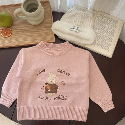 キッズトップス うさぎラビット刺繍長袖ニットセーター - mamahalo shop - ニット・セーター -  べビー服 - 子供服 - 男の子 - 女の子