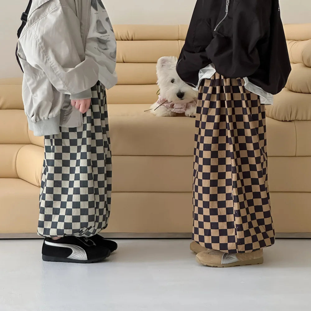 -キッズパンツ チェッカーチェックロングルーズパンツ 2カラー【mh0007367】 - mamahalo shop - ロングパンツ・スウェットパンツ -  べビー服 - 子供服 - 男の子 - 女の子