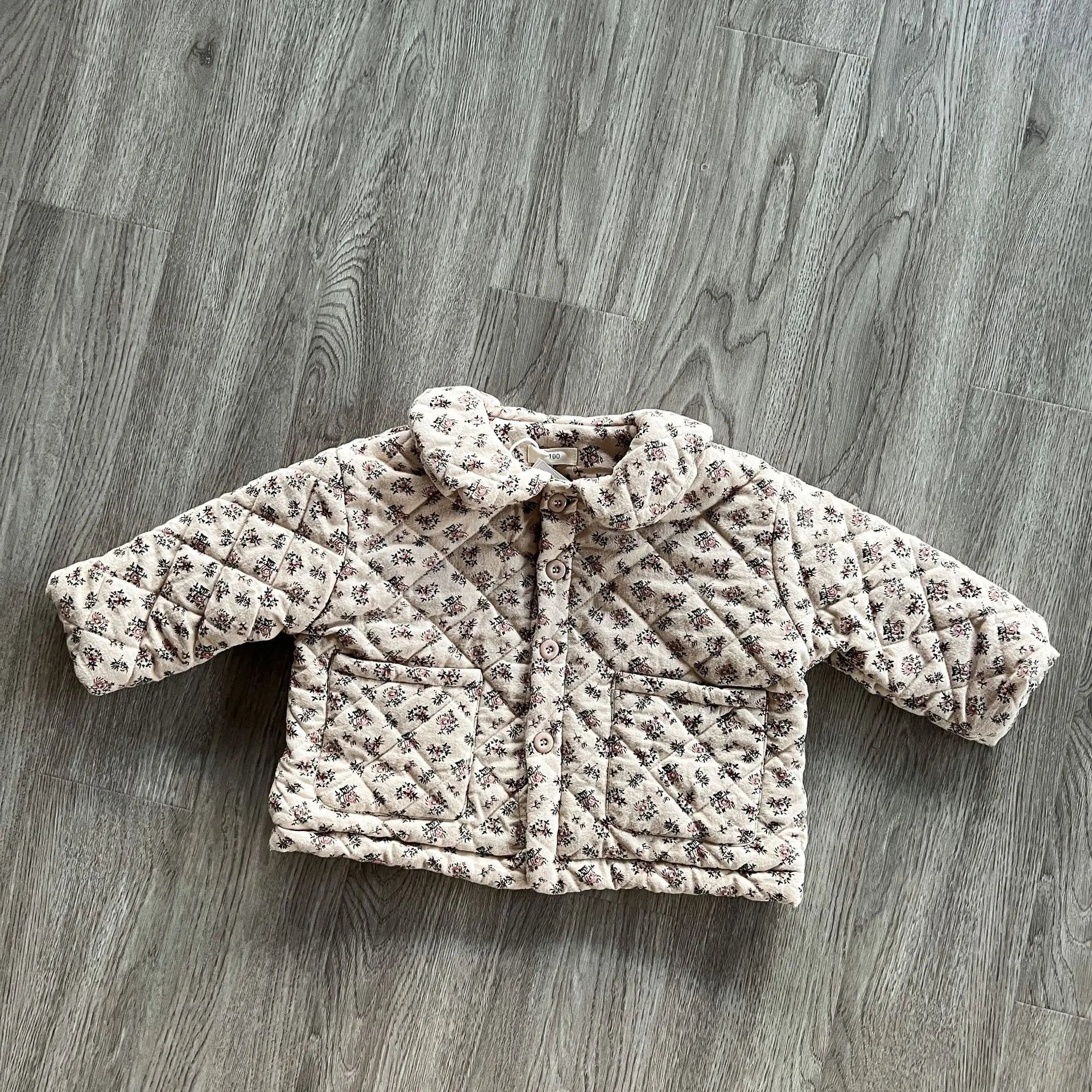 -キッズアウター フラワープリント 無地 丸襟コート キルティングジャケット ガールズ 女の子 子供服 - mamahalo shop - ショートコート・ジャケット・ジャンパー -  べビー服 - 子供服 - 男の子 - 女の子